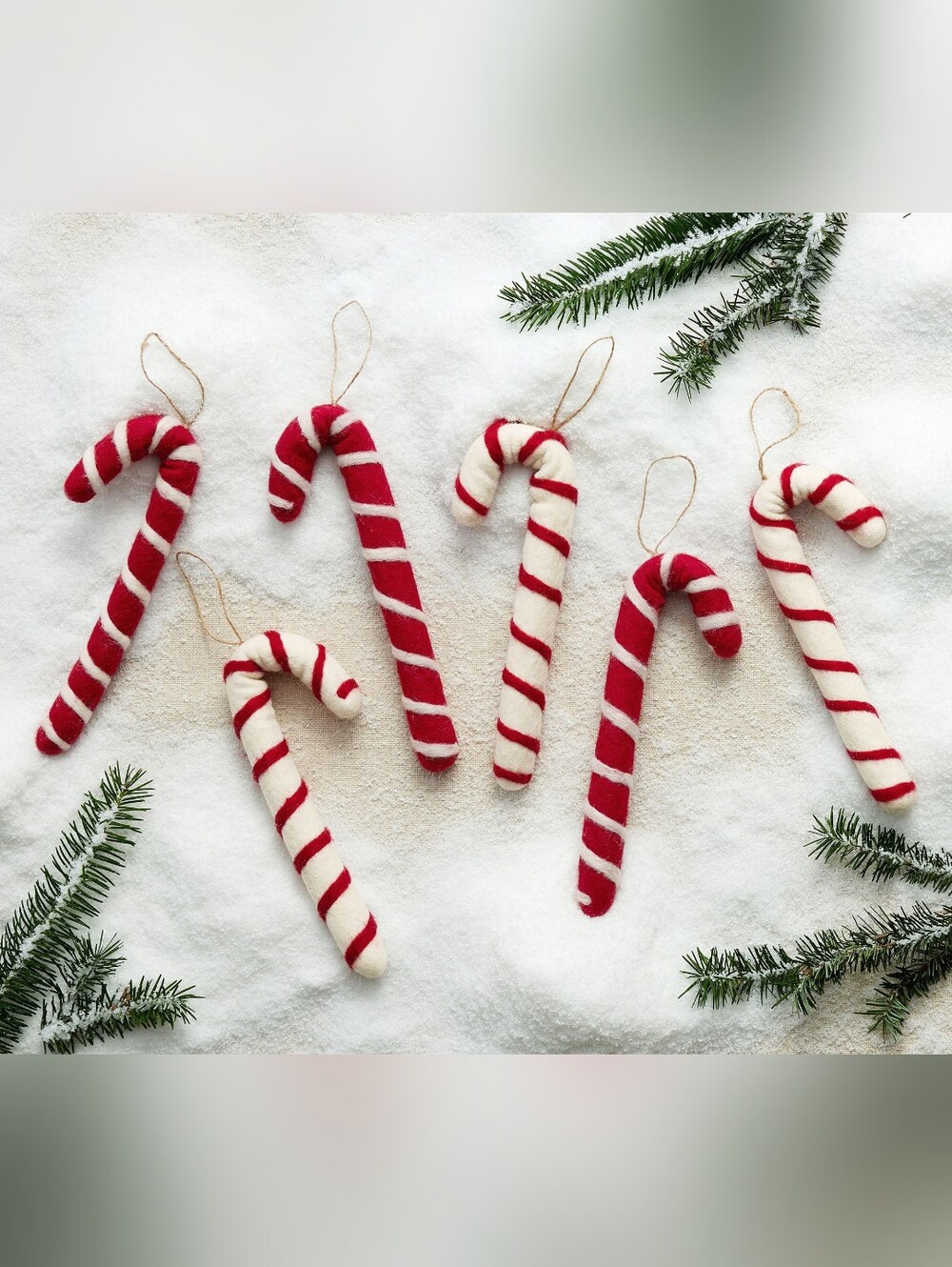 Pottery Barn Kids Candy Cane Felted Wool Ornaments Set of 6 New Open Box